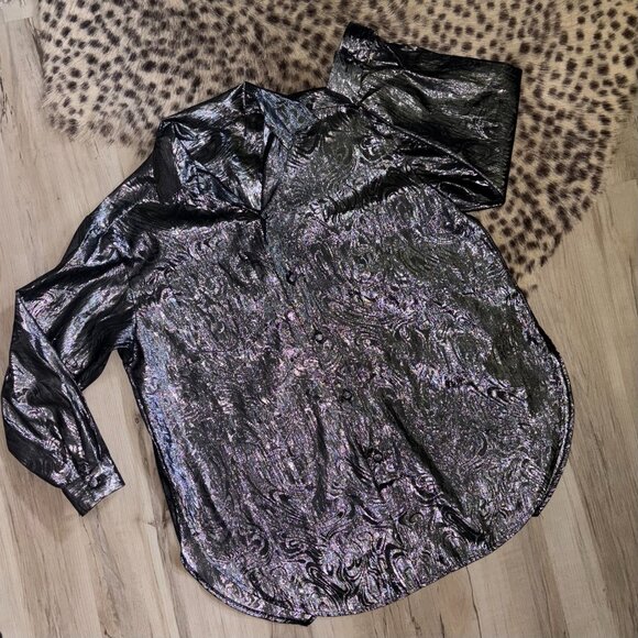 Vintage Silver Metallic Paisley Motif Blouse - Picture 5 of 9